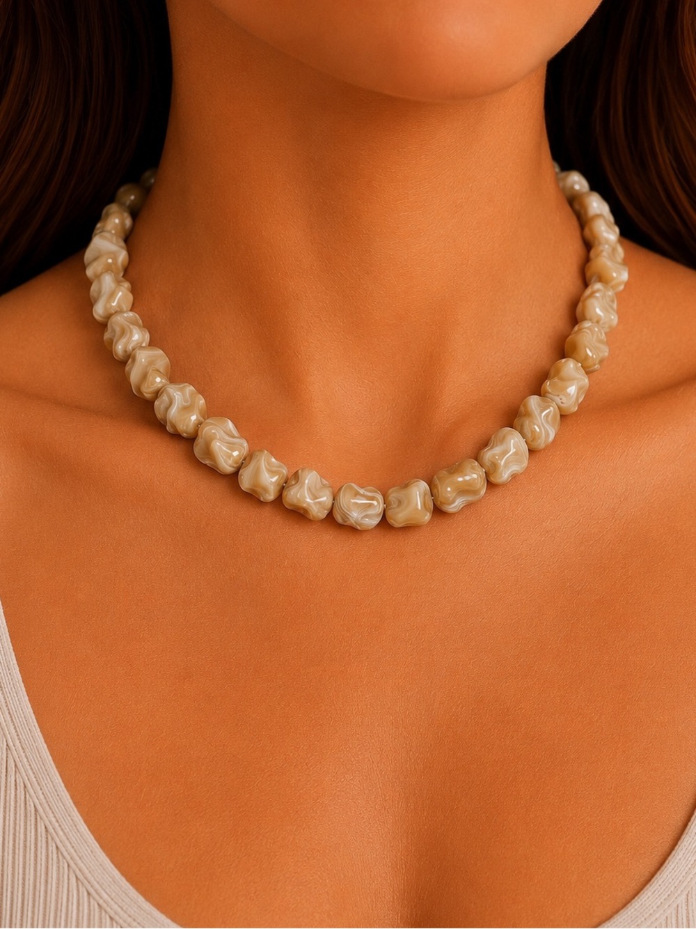 Mother of Pearl Freeform Beaded Necklace - Made to Order